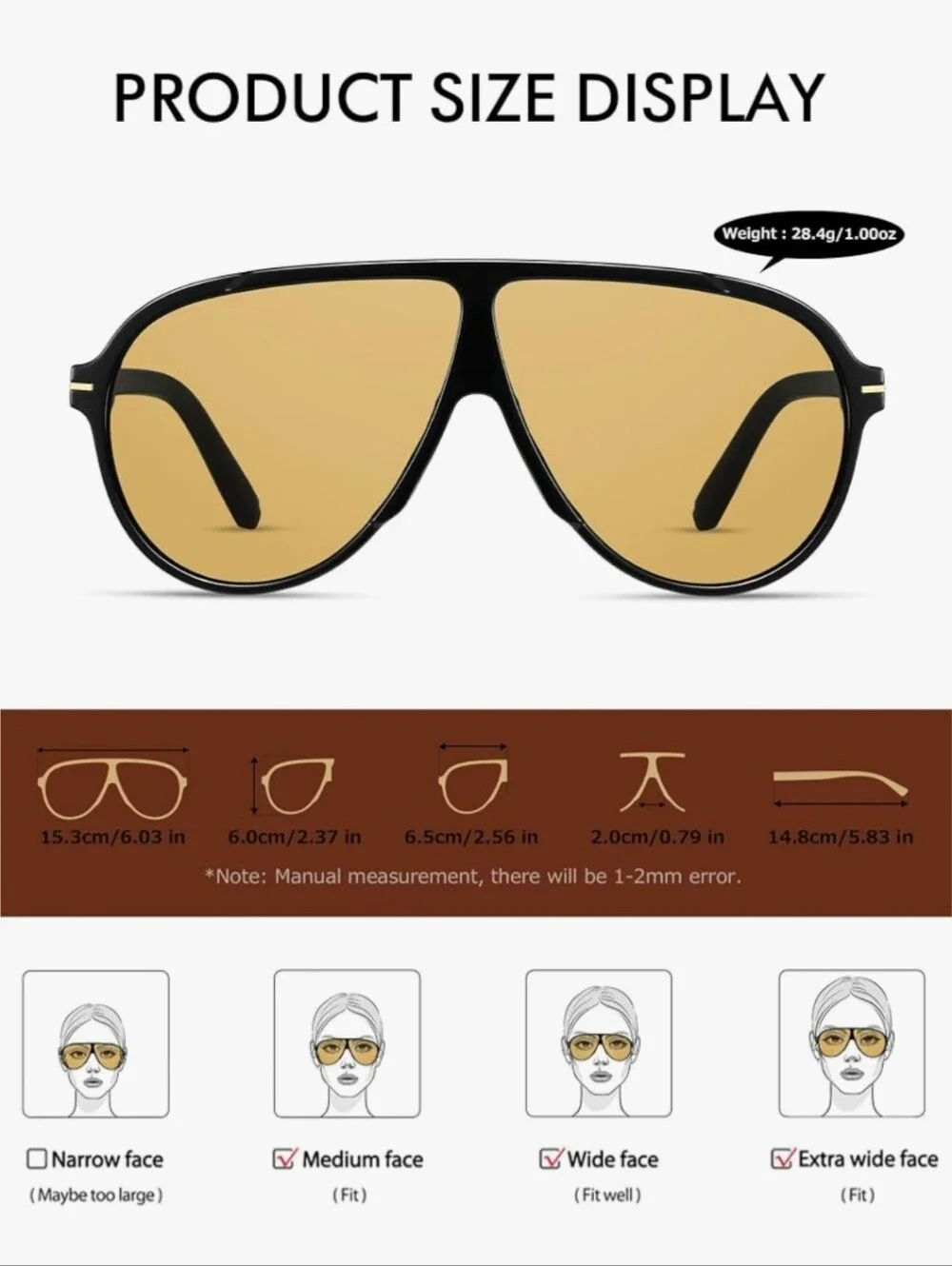 Black Aviator Sunglasses with Amber Lenses
